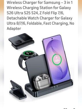 For Samsung 3-in-1 Foldable Wireless Charging Station - Black